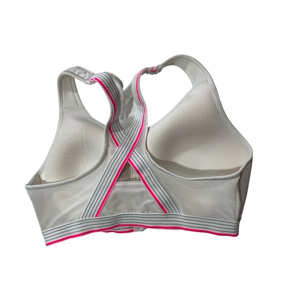 Danskin Now High-Impact Sports Bra 38C White Racerback W/ Pink Stripes Front Zip - Picture 4 of 6
